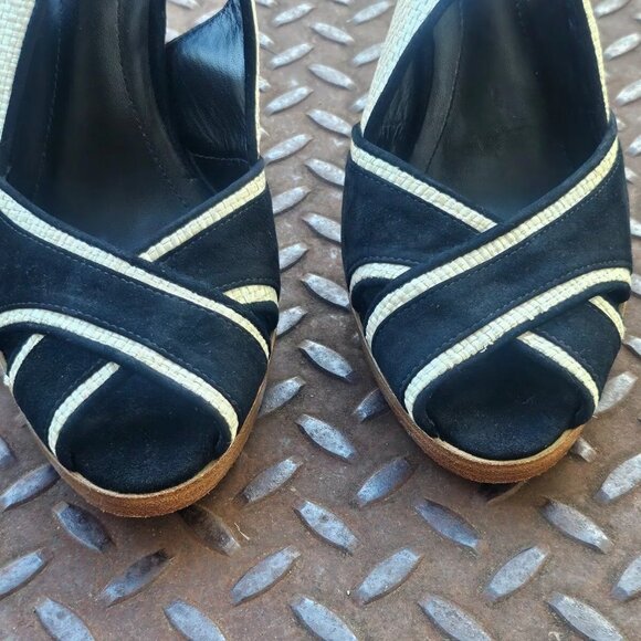Via Spiga Ladies Sandal Heel Black/White Faux Suede Upper Shoes Brazil Size 9.5 - Picture 5 of 12